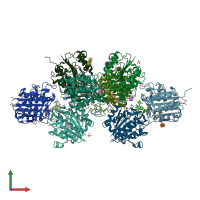 PDB entry 7fql coloured by chain, front view.