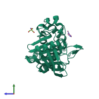 PDB entry 7fqv coloured by chain, side view.