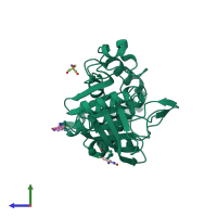 PDB entry 7fqz coloured by chain, side view.