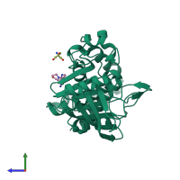 PDB entry 7frm coloured by chain, side view.