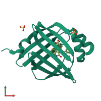 Monomeric assembly 1 of PDB entry 7fz1 coloured by chemically distinct molecules, front view.