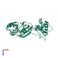 PDB entry 7gcj coloured by chain, top view.