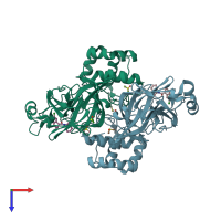 PDB entry 7gim coloured by chain, top view.