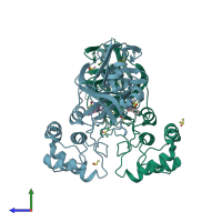 PDB entry 7git coloured by chain, side view.