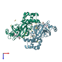 PDB entry 7gl7 coloured by chain, top view.