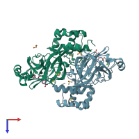 PDB entry 7gme coloured by chain, top view.