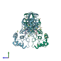 PDB entry 7gnp coloured by chain, side view.