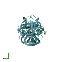 PDB entry 7gnx coloured by chain, side view.