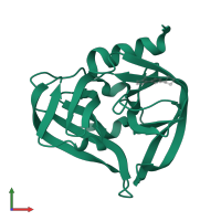 Protease 3C in PDB entry 7goj, assembly 1, front view.