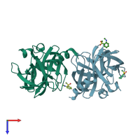 PDB entry 7gou coloured by chain, top view.