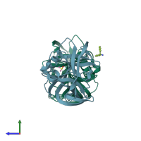 PDB entry 7gqb coloured by chain, side view.