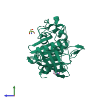 PDB entry 7gsc coloured by chain, side view.