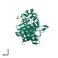 PDB entry 7gtb coloured by chain, side view.