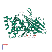 PDB entry 7gtm coloured by chain, top view.