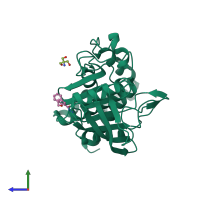 PDB entry 7gtr coloured by chain, side view.