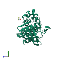 PDB entry 7gu1 coloured by chain, side view.