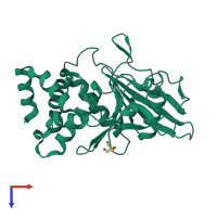 PDB entry 7gu5 coloured by chain, top view.