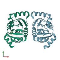 PDB entry 7gz0 coloured by chain, front view.