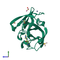 PDB entry 7h36 coloured by chain, side view.