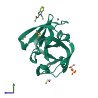PDB entry 7h3j coloured by chain, side view.