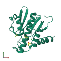 Monomeric assembly 2 of PDB entry 7h71 coloured by chemically distinct molecules, front view.