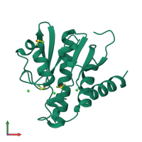 Monomeric assembly 3 of PDB entry 7h71 coloured by chemically distinct molecules, front view.