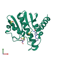 Monomeric assembly 4 of PDB entry 7h71 coloured by chemically distinct molecules, front view.