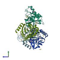 PDB entry 7h88 coloured by chain, side view.