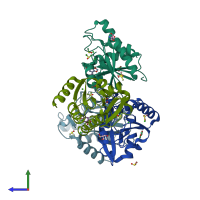 PDB entry 7h8u coloured by chain, side view.