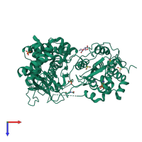 PDB entry 7hkq coloured by chain, top view.