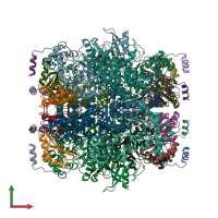 PDB entry 7jfo coloured by chain, front view.