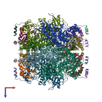 PDB entry 7jfo coloured by chain, top view.