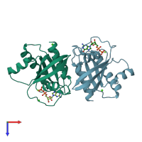 PDB entry 7jii coloured by chain, top view.
