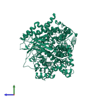 PDB entry 7jiu coloured by chain, side view.