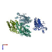 PDB entry 7jj8 coloured by chain, top view.