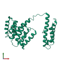 PDB entry 7jm3 coloured by chain, front view.