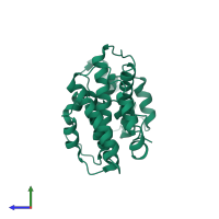 PDB entry 7jm3 coloured by chain, side view.