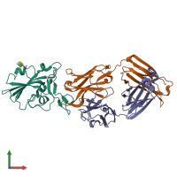 PDB entry 7jmp coloured by chain, front view.