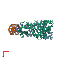 PDB entry 7jnp coloured by chain, top view.