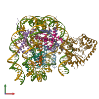 PDB entry 7joa coloured by chain, front view.