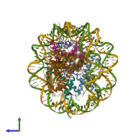 PDB entry 7joa coloured by chain, side view.