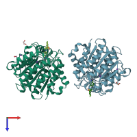 PDB entry 7jom coloured by chain, top view.