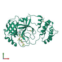 PDB entry 7jq0 coloured by chain, front view.