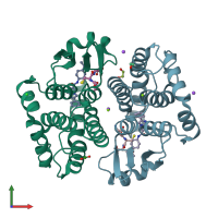 PDB entry 7jr8 coloured by chain, front view.