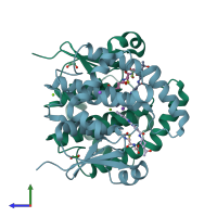 PDB entry 7jr8 coloured by chain, side view.