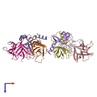 PDB entry 7jrx coloured by chain, top view.