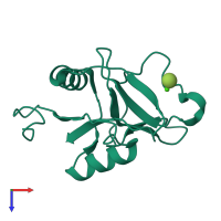 Monomeric assembly 1 of PDB entry 7jug coloured by chemically distinct molecules, top view.