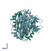 PDB entry 7jx1 coloured by chain, side view.