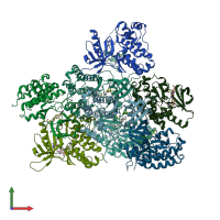 PDB entry 7jxh coloured by chain, front view.