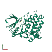 PDB entry 7jys coloured by chain, front view.